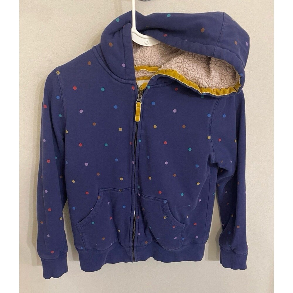Boden Girl Purple Polka Dot Shaggy Lined Hoodie Sweatshirt, Size 11-12 Years